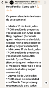 captura de los directos semanales del curso Partner 360 de Fabio serna 